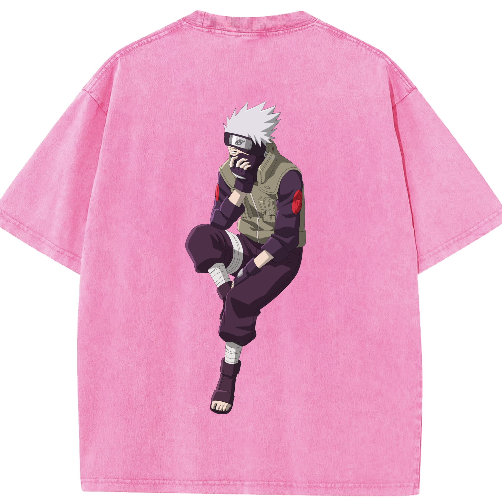 （画像用） NARUTO -ナルト- はたけ カカシ Hatake Kakashi 綿100% ヴィンテージ風 半袖Tシャツ（背面プリント）